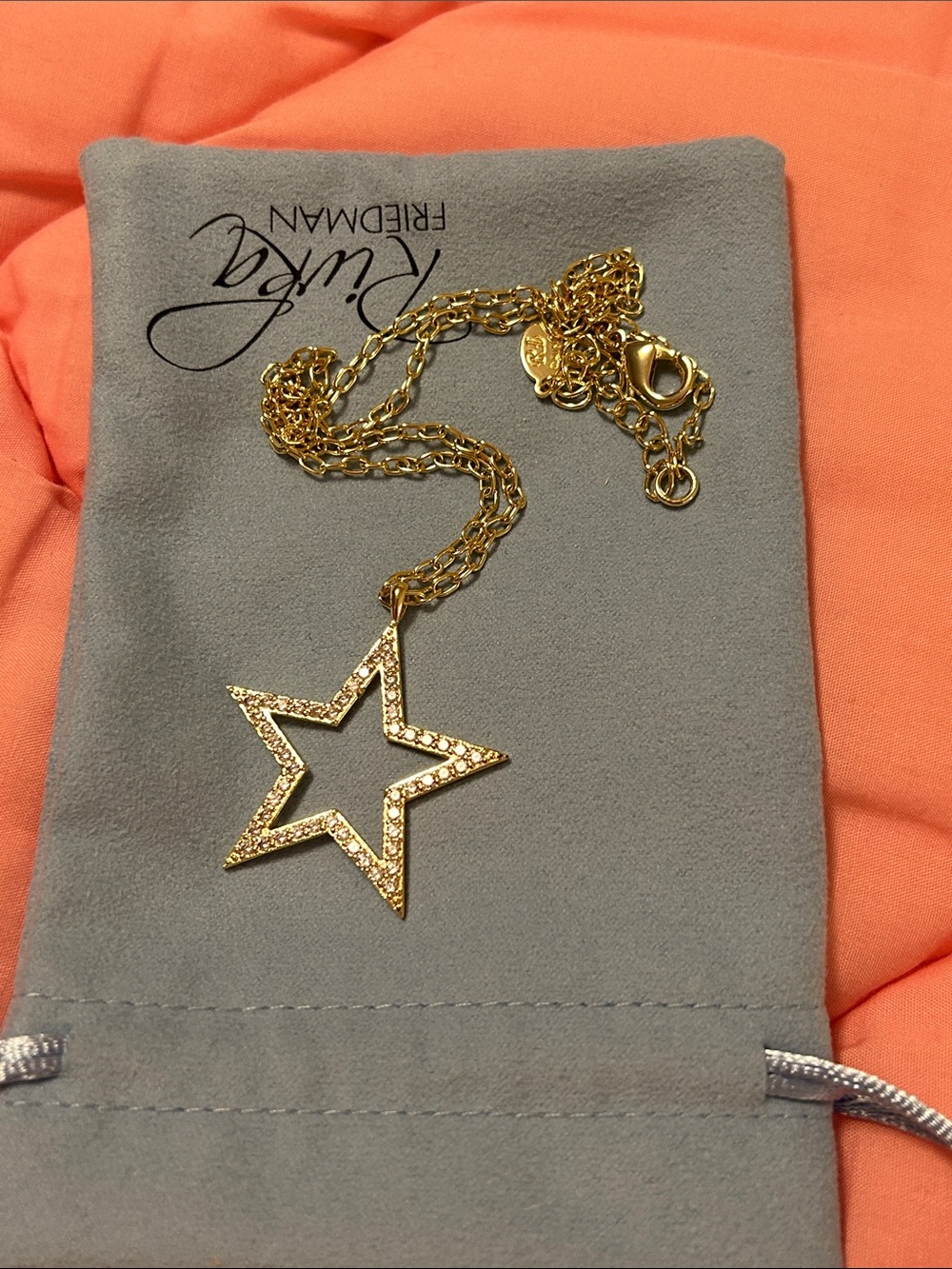 Rivka Friedman 18 karat gold clad Pave Open Star Necklace